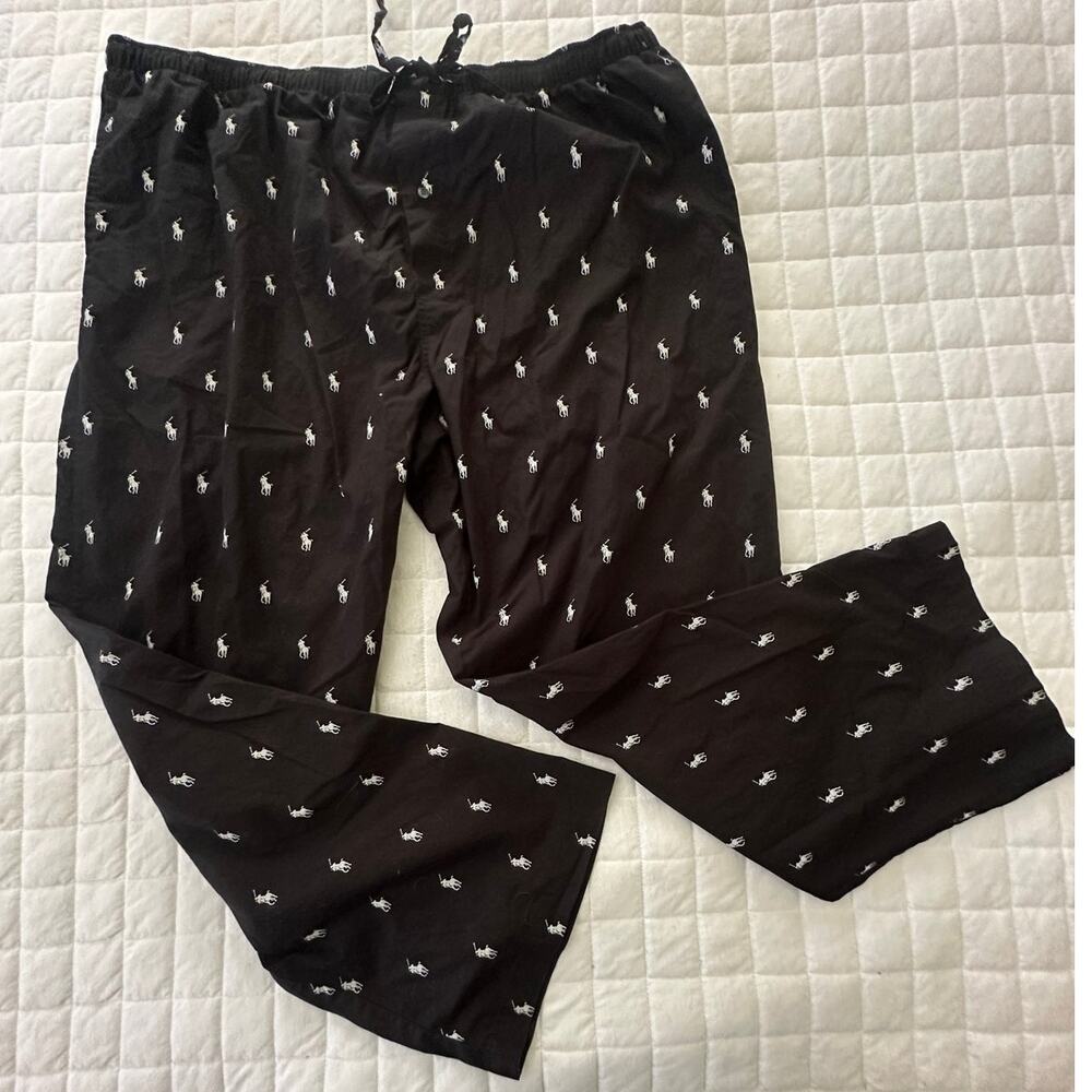 Polo Ralph Lauren Pajama Pants Mens 2X Black All Over Pony Print Lounge Preppy